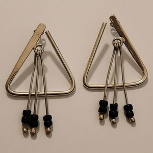 Vintage Modernist Mexico Sterling Silver 925 Triangle Dangle Earrings